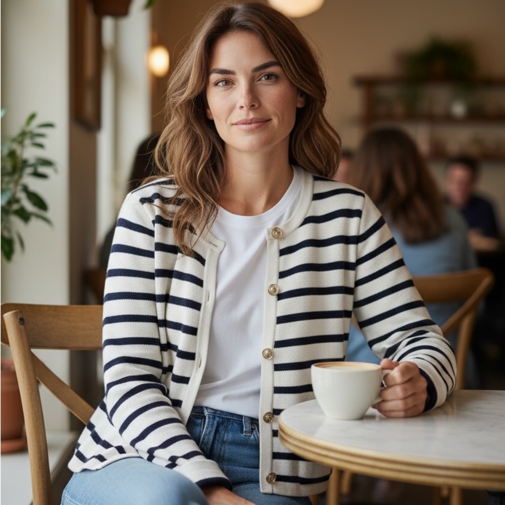 J. Crew Women's Navy and White Striped Jacket